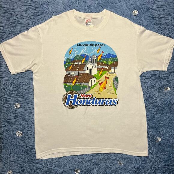 VINTAGE Lluvia de peces Yoro Honduras Shirt Size Large Mens Outdoor Fish Y2K - Picture 1 of 11